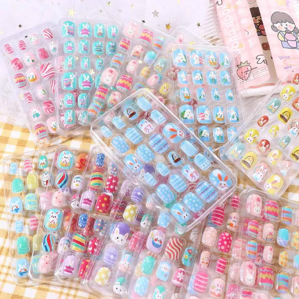 Finished Nail Wearable Child Nail Piece Manicure Children False Nail Fake Nail Tips Nail Art Decoration Easter Kids Fake Nails