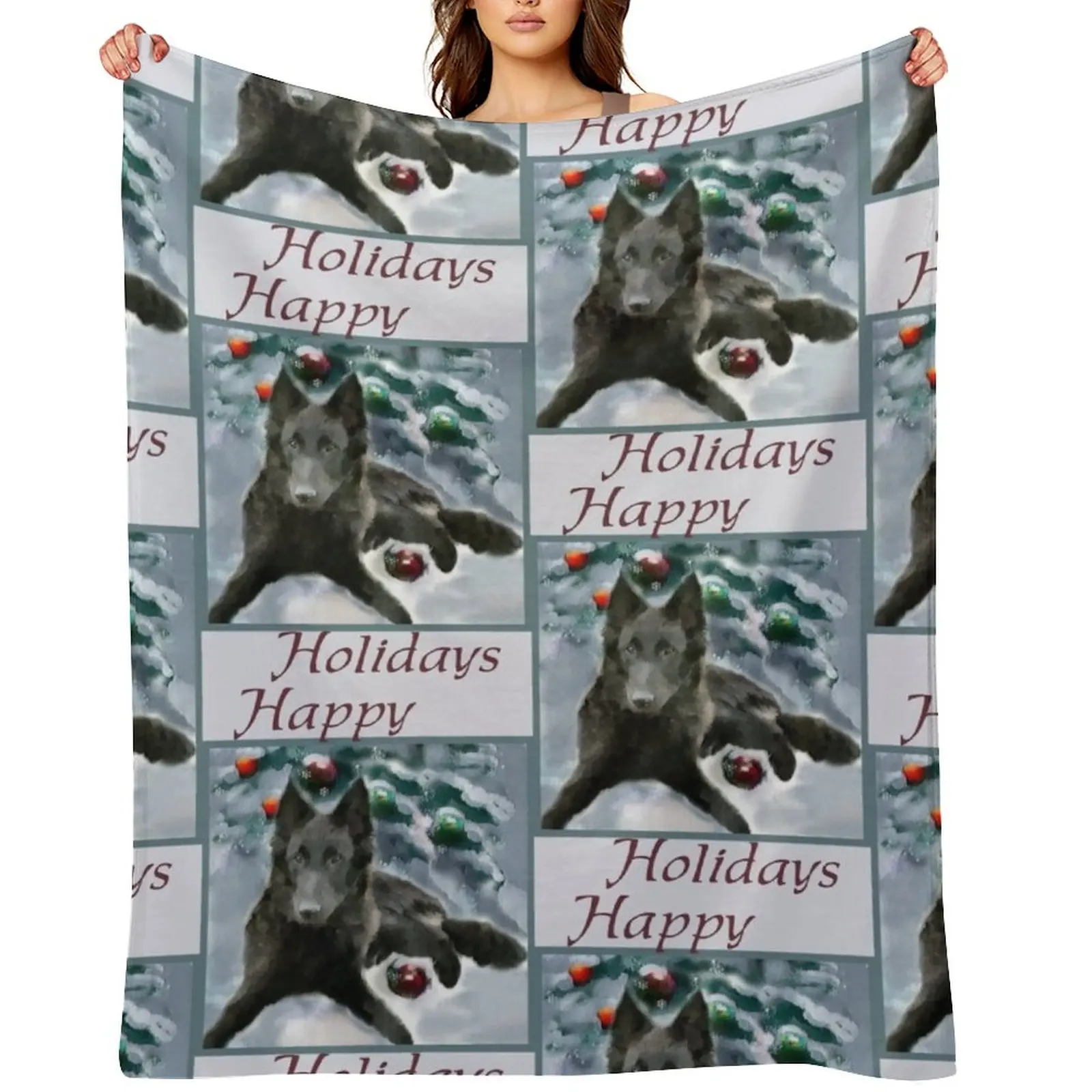 Belgian Sheepdog Groenendael Christmas Art Gifts Throw Blanket Plush Flannels Multi-Purpose heavy to sleep Blankets