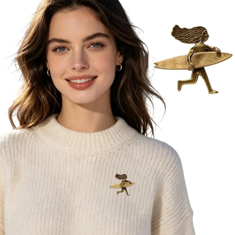 Clothing Decorative Pin 2/3/5pcs Retro Surfing Girl Brooch Pin Set Alloy Surfboard Badge Collection Decorative for Clothing