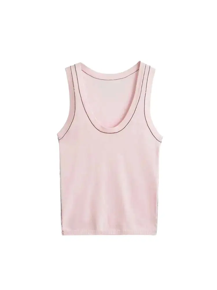 Women\'s Sleeveless Knit Tank Tops, V Neck ,Contrast Trims, Female Camis, Chic Vest Fashion