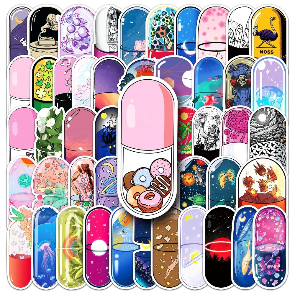 10/50pcs Cute Capsule World Stickers Aesthetic Decorative Stationery Diary Phone DIY Cartoon Anime Wold in Pills Sticker Decal