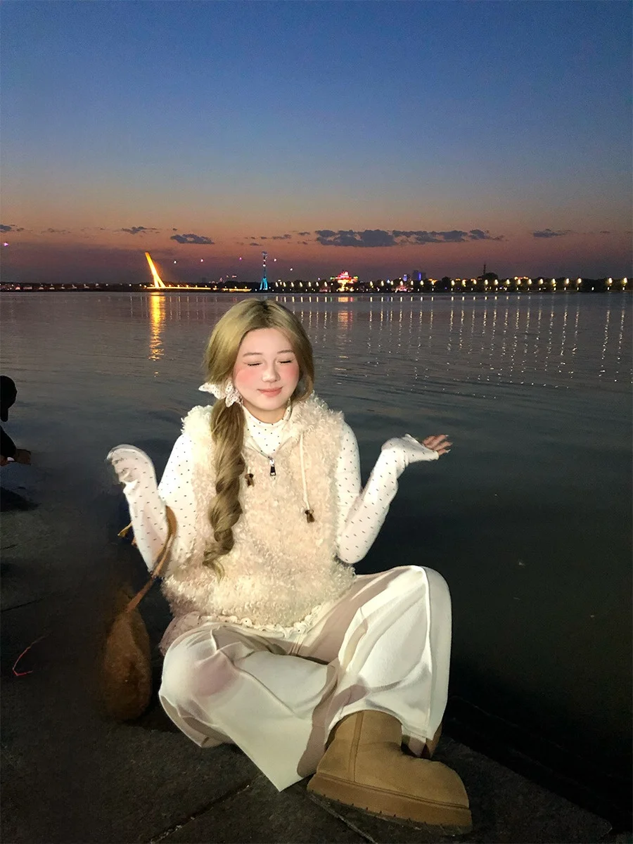 

Soft Plu Lamb Fur Vest Women's plus Size Eco-friendly Inteated Leather And Fur Anni Non-flammable ort Zipper Sle Jaet