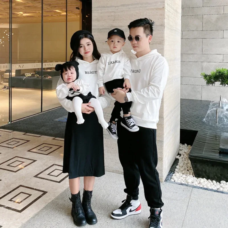 Parent-Child Clothes For The Whole Family Matching Dad And Son Hoodies Women Dress Two Piece Outfits Mom Daughter Equal Clothing