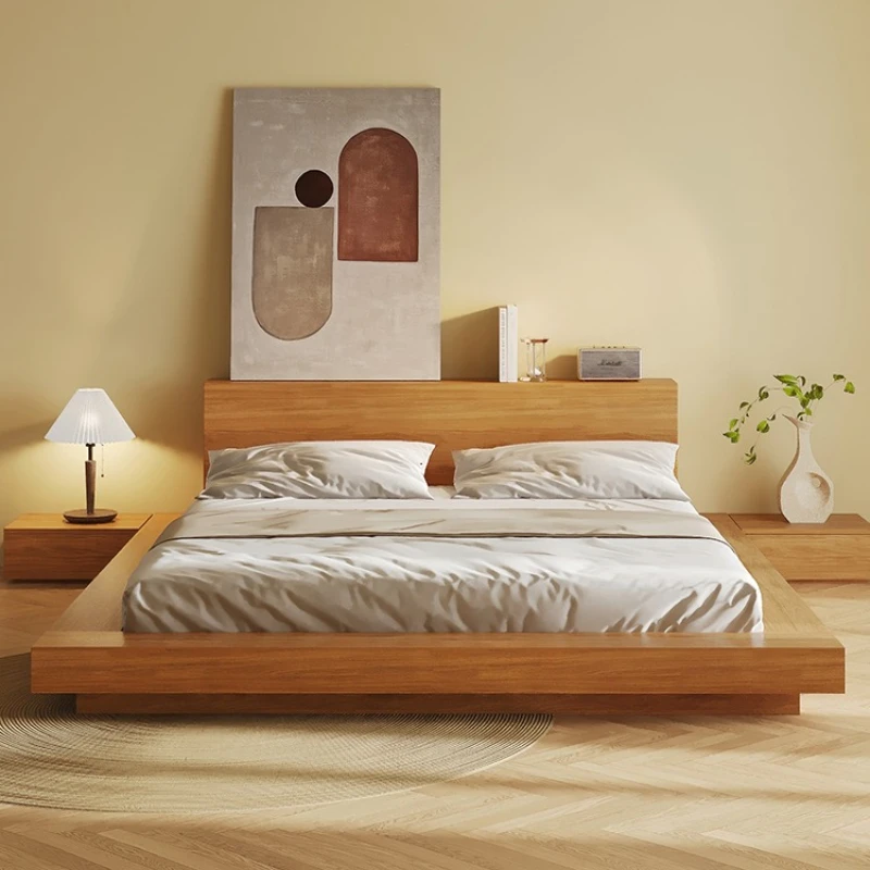

All solid wood tatami bed master bedroom furniture wabi wind modern simple double bed 1.8 suspended bed Nordic wedding