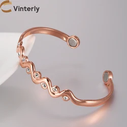 Vinterly Pure Copper Bracelets Magnetic Cubic Zirconia Adjustable Bangles Arthritis Health Magnet Jewelry Crystal Anti Radiation