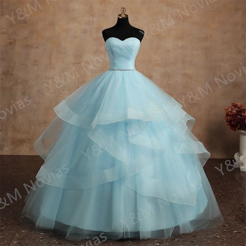 Vestido De quinceañera rosa con cinturón De cristal, vestido De princesa con volantes sin tirantes para niña dulce 15, personalizado, talla grande