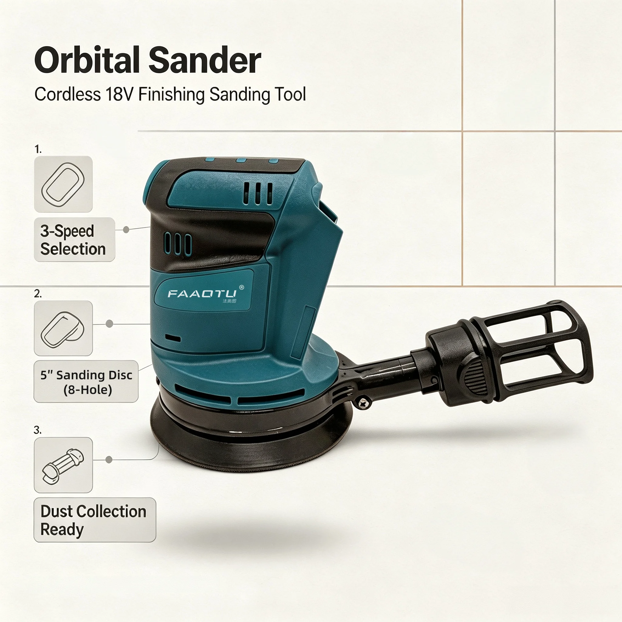 Random Orbital Sander - FAAOTU Ponceuse orbitale aléatoire sans fil