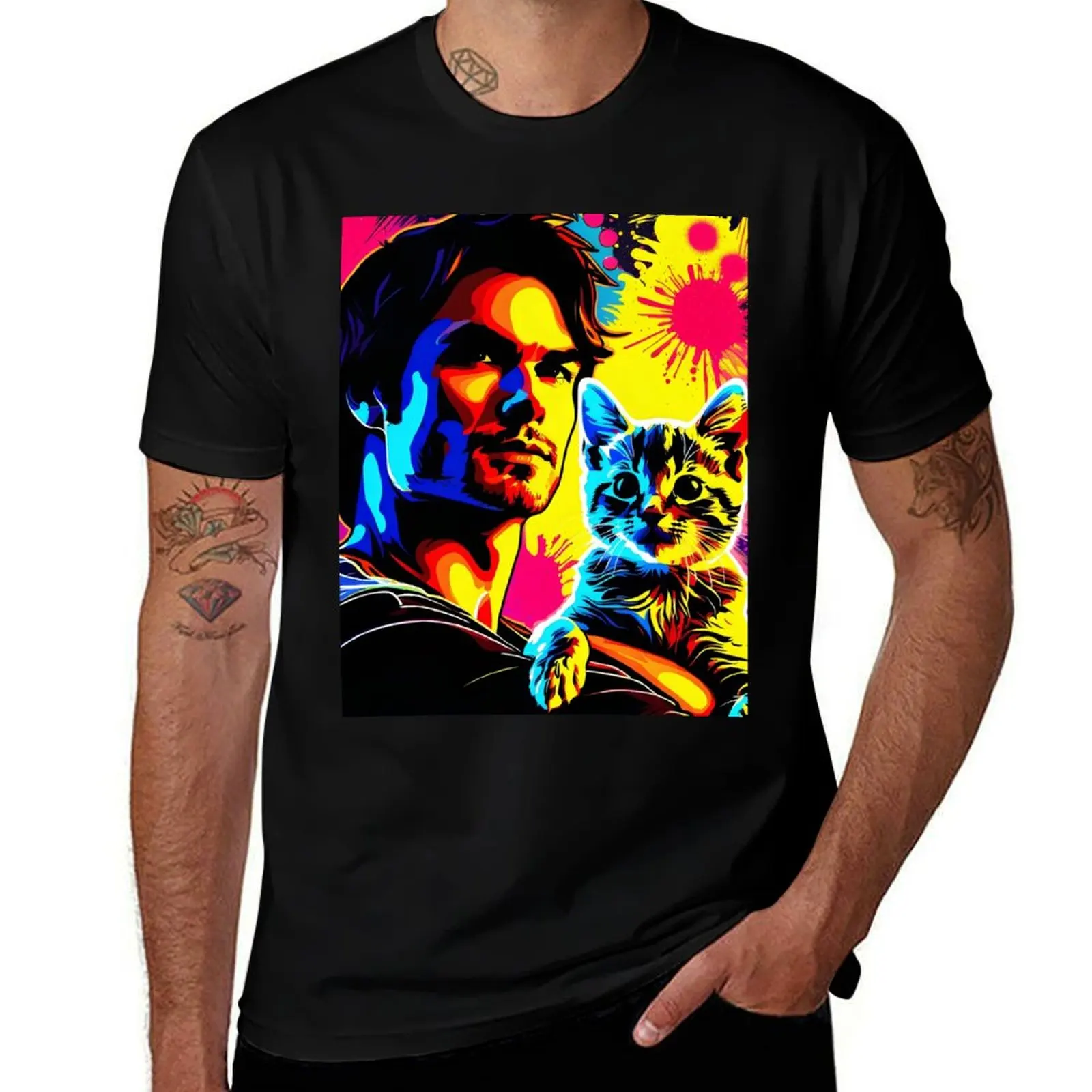 Ian Somerhalder With Cat Neon Pop Art T-Shirt new edition graphic shirts mens graphic t-shirts pack