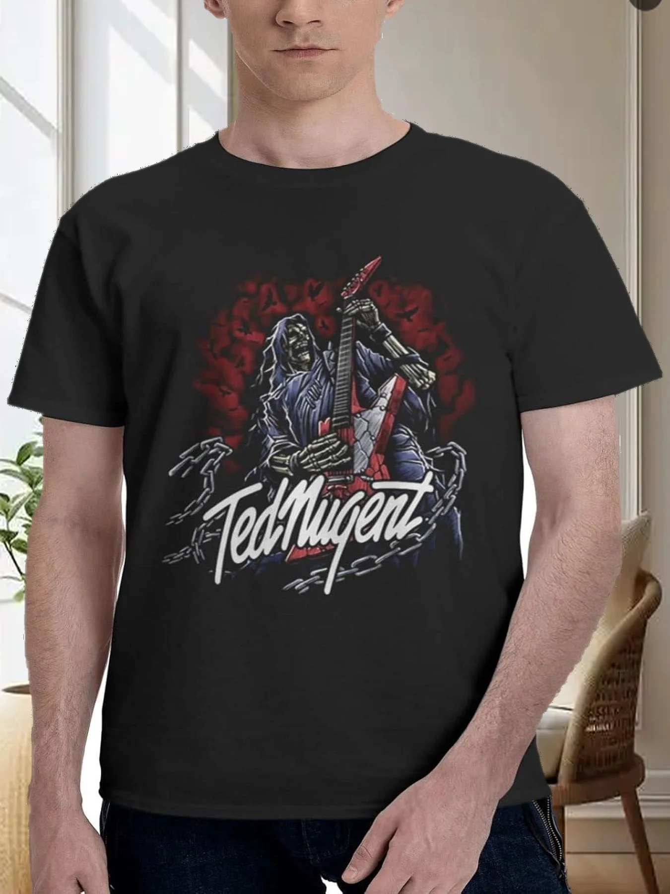 

Ted Music Nugent Band T Shirt Man's Casual Tee Summer Round Neck Short Sleeve T-Shirts Xx-Large