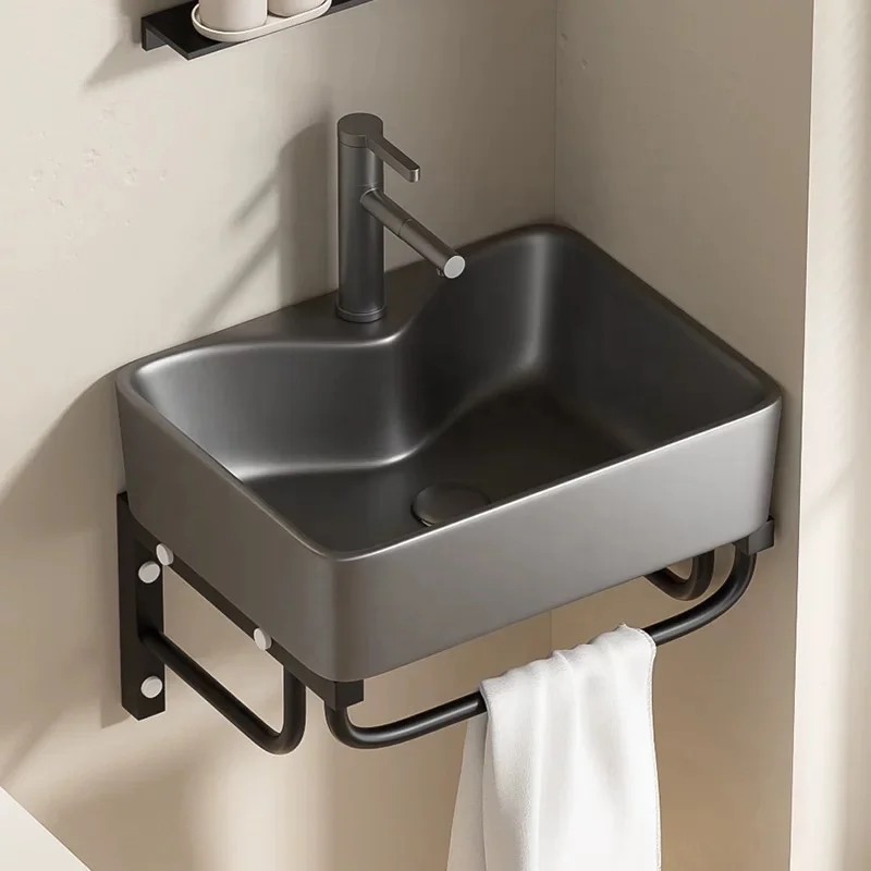 Modern bathroom vanity sanitary ware rectangular ceramic utensils wash basin sink wall towel rack
