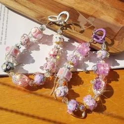 Mobile Phone Lanyard with Short Wrist Strap Clip Style Universal Princess Bracelet Lanyard Key Luxury Diamond Studded Bracelet