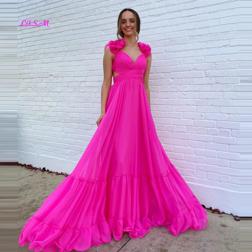 

LISM Elgant Hot Pink Long Tulle Prom Dress Sweetheart Straps A-Line Evening Party Dresses Pageant Girls Gowns Vestidos De Fiesta