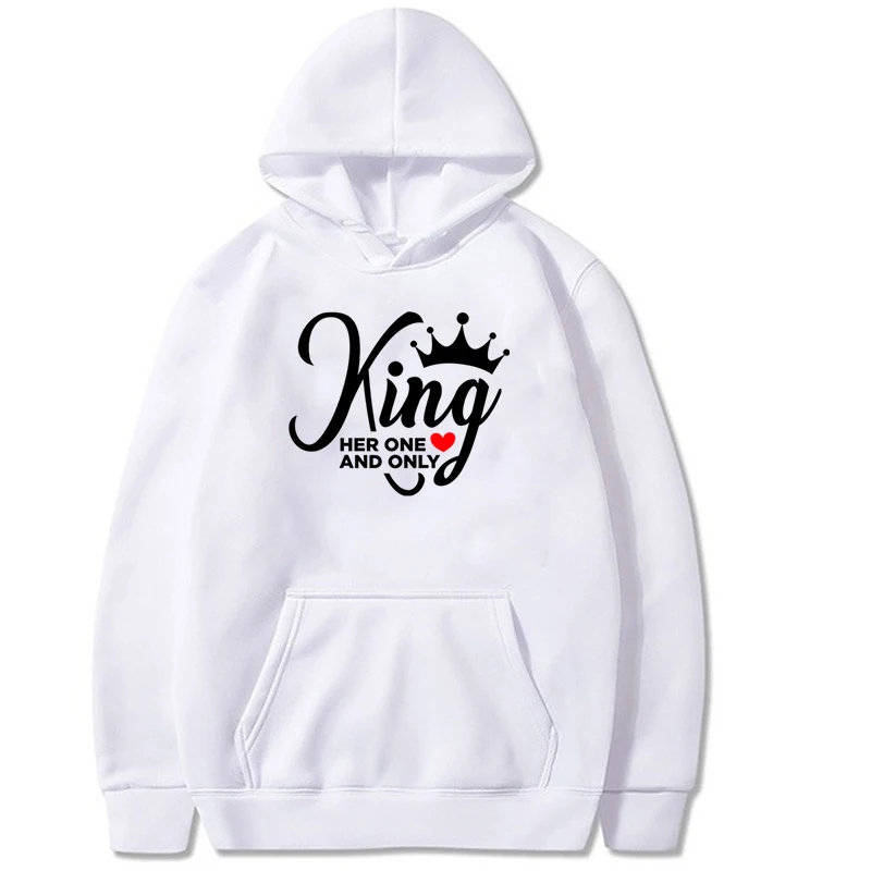 King Her/Queen His One and Only Print Hoodies Autumn Lover Sweatshirts Women Men Funny Loose Hooded Harajuku Crown Couple Hoodie