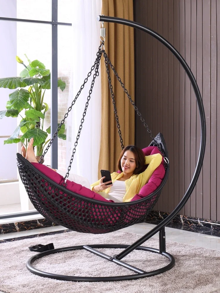 Leisure Hanging Chair Basket Indoor Balcony Outdoor Metal Swing Rattan Braided Cradle Chair Outdoor