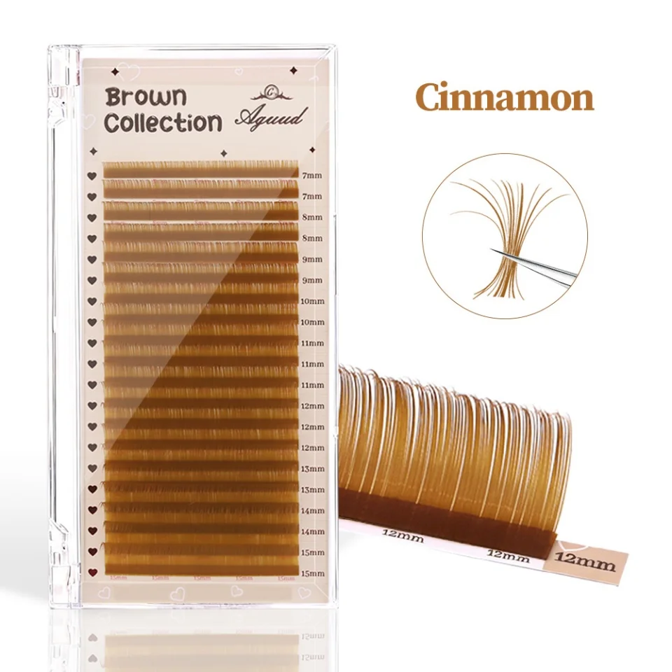 AGUUD Kakobraune Wimpernverlängerungen, 20 Reihen, einzelne, braune, farbige Wimpernverlängerungen, gemischt, 7–15 mm, natürliche, weiche, voluminöse Wimpern. – Detail 10