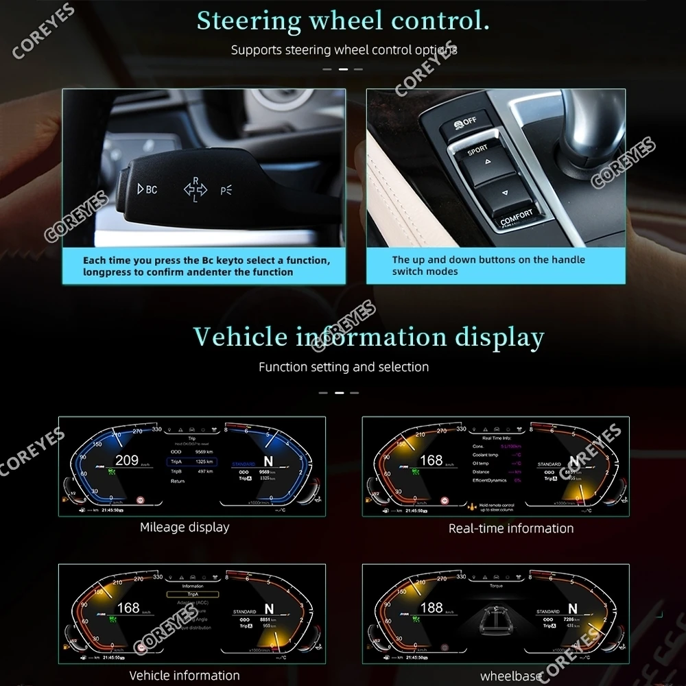 COREYES 12.3'' Digital Instrument Cluster for BMW 7 Series F01/F02/F03 2009-2015 CIC/NBT Linux System Speedometer Car Dashboard