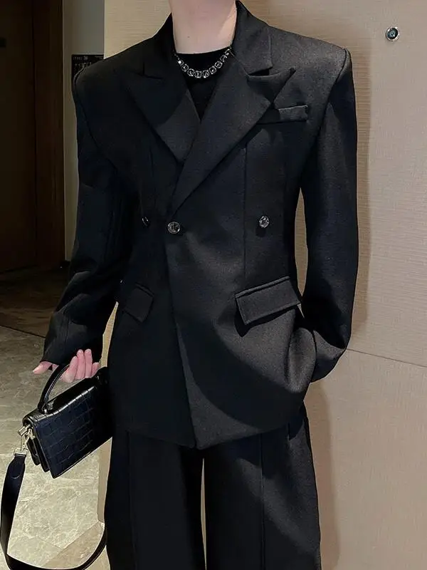 

Ele Fitted oulder Bla Suit Jaet Men's Casual Sle Spring Faion Trend Polyester Fiber Long Sve Single Button