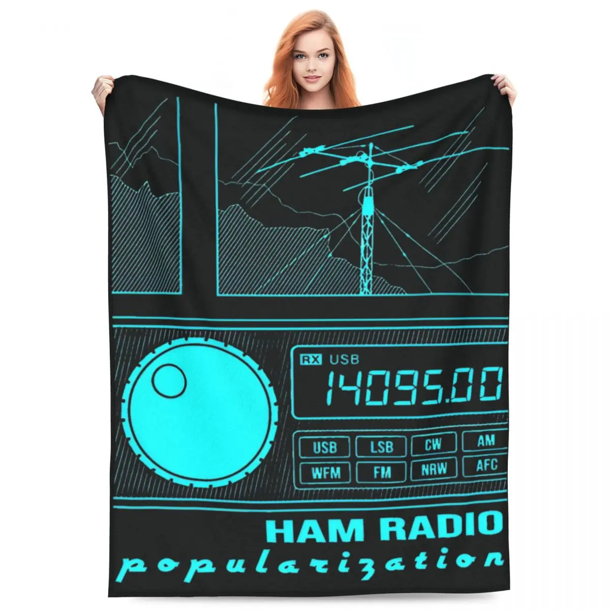 Amateur Ham Radio Operator Cyan Lines Super Soft Blanket Blue Airplane Bedding Throws Winter Flannel Bedspread Sofa Bed Cover