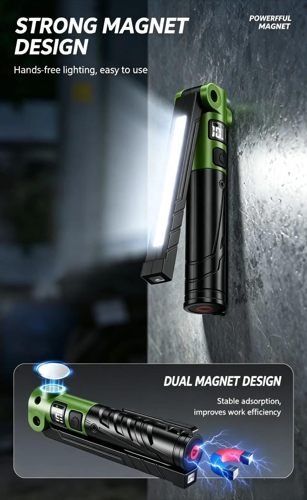 Superhelle, wiederaufladbare Taschenlampe mit hoher Lumenleistung - Faltbare, tragbare, multifunktionale Leuchte für Outdoor-Autoreparaturen, langlebig – Detail 3