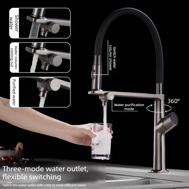 All-Copper Kitchen Sink Faucet, Kitchen Sink Water Purifier Faucet, Rotatable 3-in-1 Pure Drinking Water