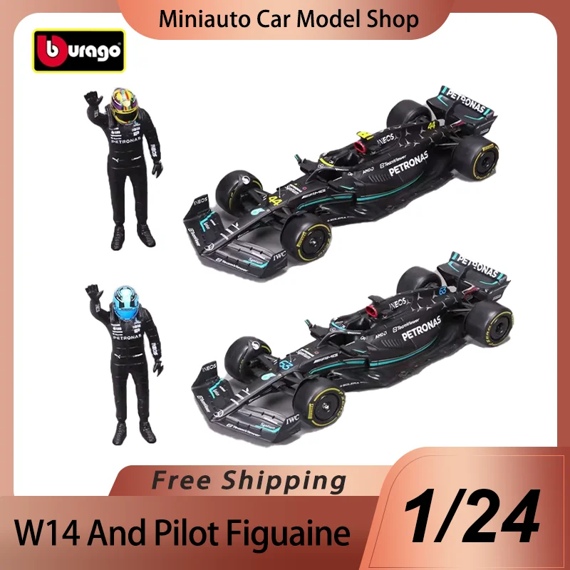 New Prodcut Bburgao F1 1:24 Mercedes-Amg Bnez W14 E Alloy Miniature Diecast Model Lewis Hamilton Pilot Figuaine Toys Kids Gift