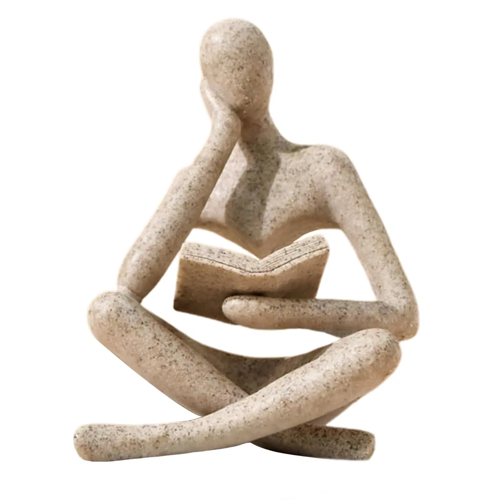 Reading Thinker Resin Figurine Sandstone Sculpture Desk Bookshelf Home Office Gift for Book Lovers Intellectual Readers Ornament