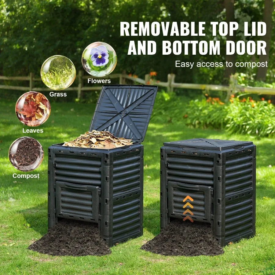 Tuincomposterbak 80 gal BPA-vrije composter Grote capaciteit Composterbak voor buiten met bovendeksel en Bm-deur Eenvoudige montage Li