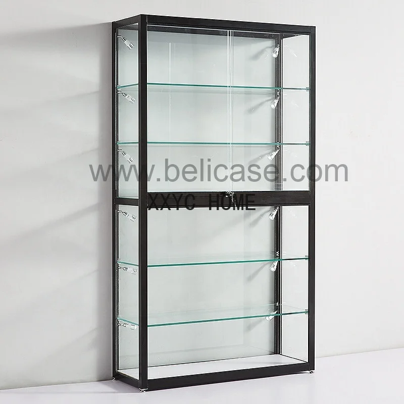 Custom, Retail Glass Display Cabinet Wig Display Showcase with LED Light Cheap Smoke Shop Display Showcase