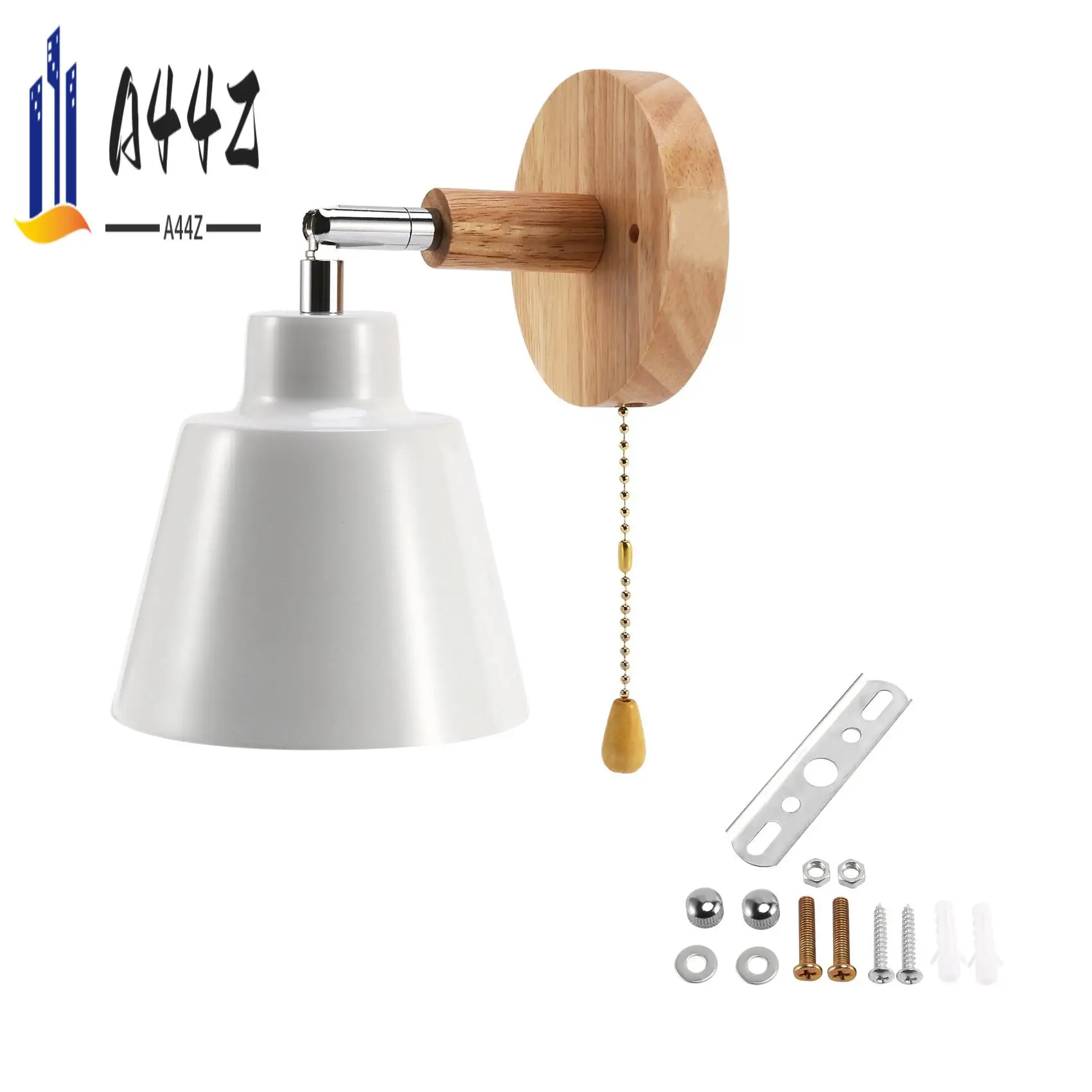 A44Z-Nordic Wooden Wall Lamp Bedside Wall Lamp Sconce Wall Light For Bedroom Corridor With Zip Switch Freely Rotatable