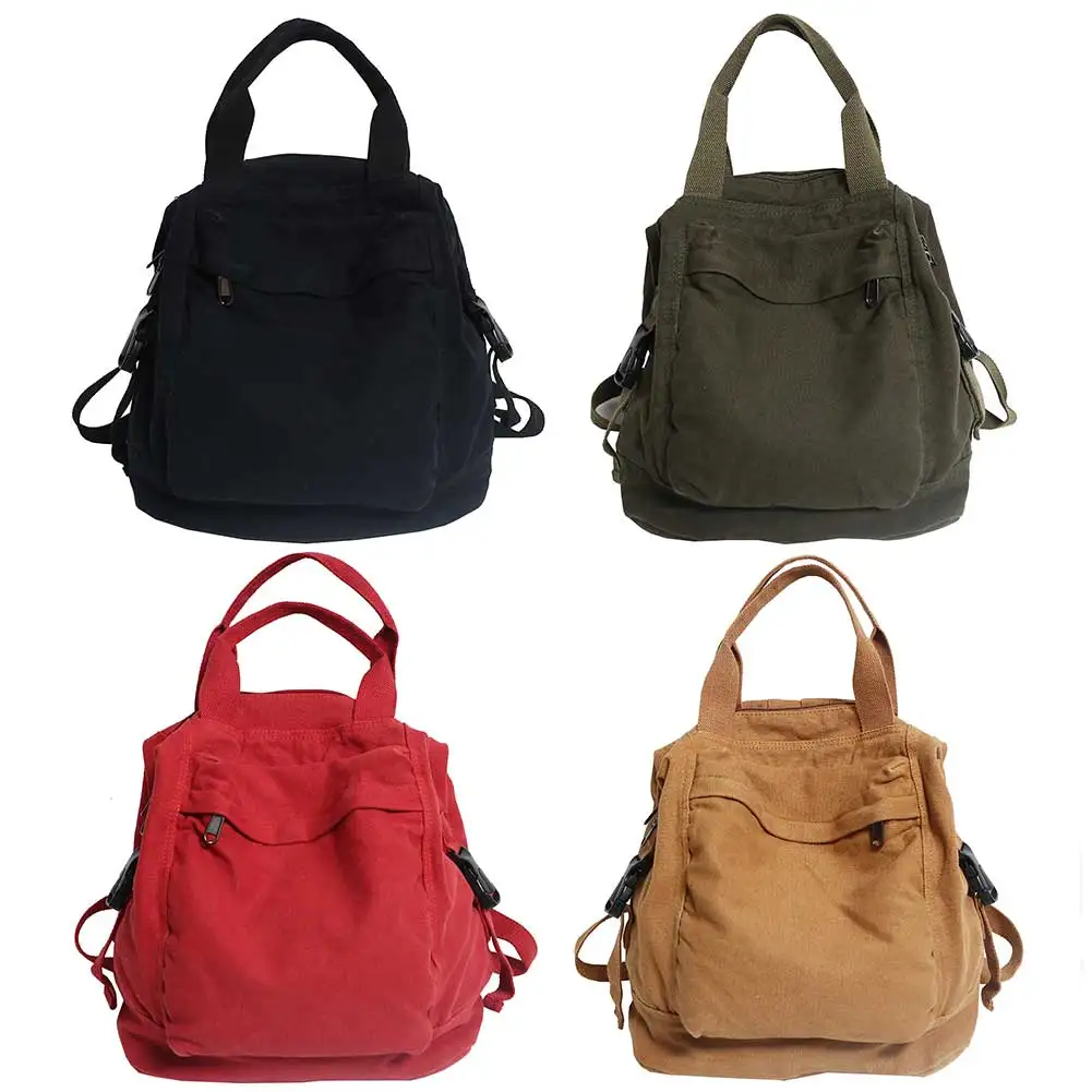 Canvas Backpack Vintage Commuting School Bag Solid Color School Backpack Aesthetic Hippie Y2K Backpack for Women Girls