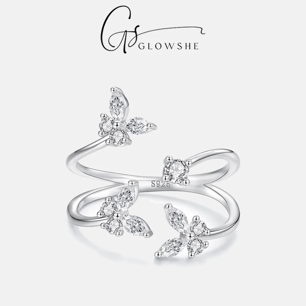 

Glowshe 100% 925 Sterling Silver Butterfly Zircon Open Ring High Quality Fine Jewelry Women's Hypoallergenic Minimalist Ring