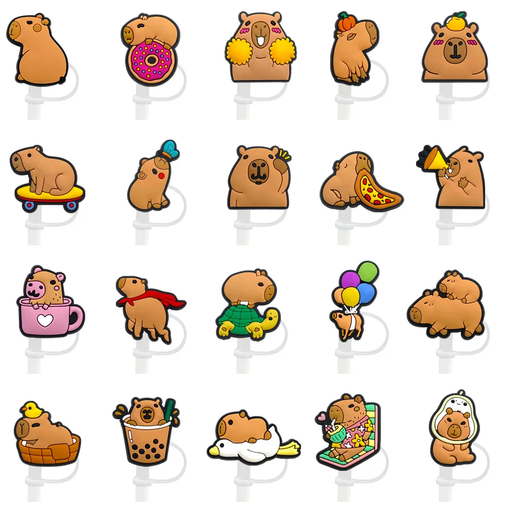 1-20pcs Capybara Straw Cover Cap for Reusable Drinking Dust Cap Glas Cup Accessories,Straw Toppers 10mm Silicone Straw Cover