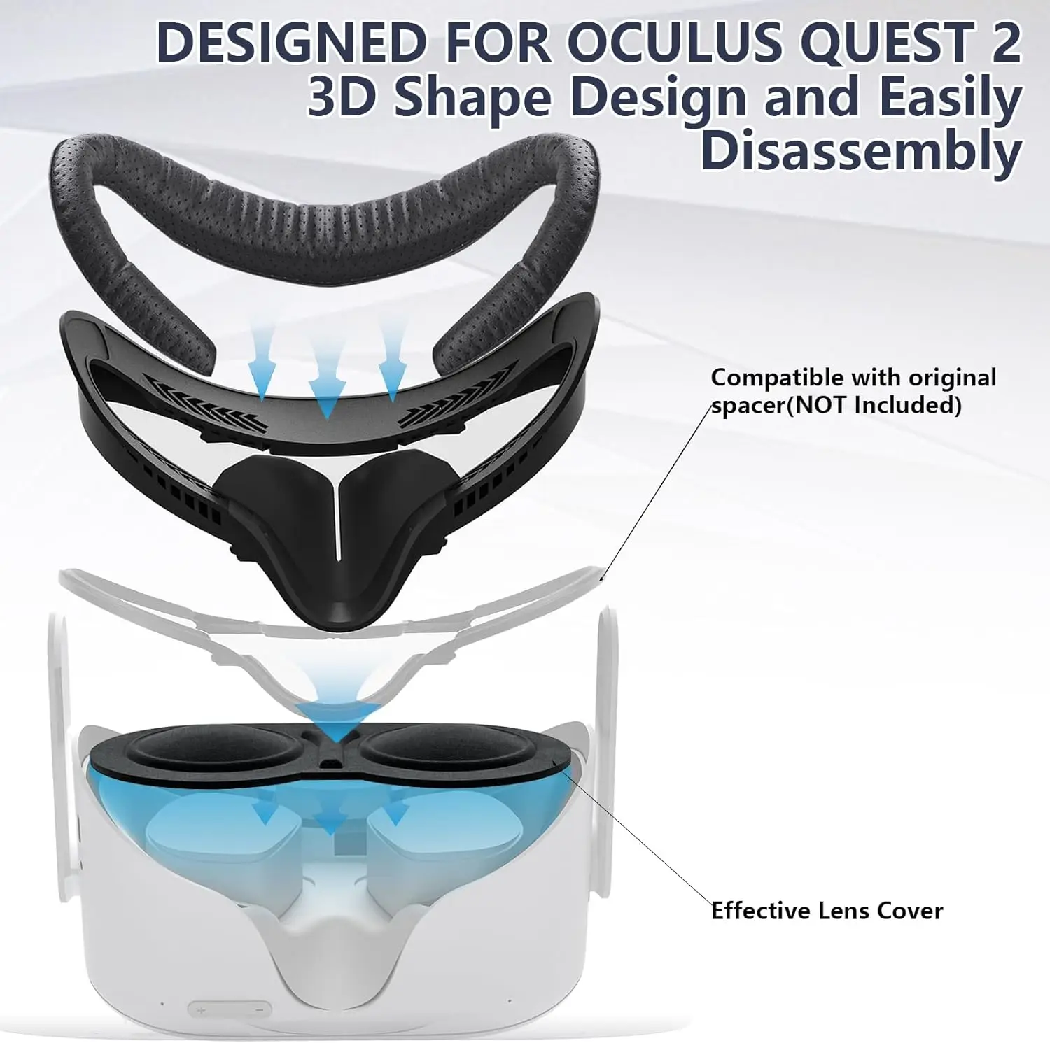Juego de almohadillas faciales 7 en 1 para Oculus Quest 2, Soporte de interfaz Facial de Fitness, antivaho, circulación de aire, cubierta Facial a prueba de sudor