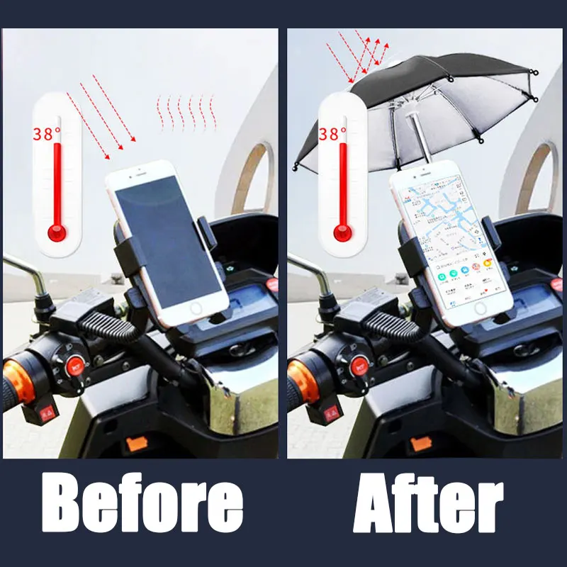 دراجة نارية حامل هاتف مظلة شمسية صغيرة الإبداعية العملي في الهواء الطلق مقاوم للماء سبيكة صغيرة المحمول الشمس الظل معدات الدراجات النارية