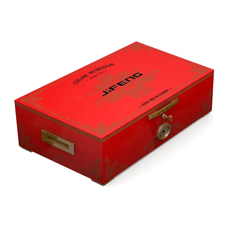 H2 60*40*20cm 15kg JIFENG Large solid wood outside with print luxury spanish cedar wood inside storage 300 cigars humidor