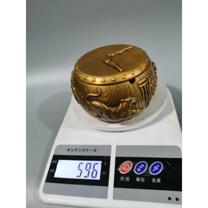 Souvenir New Chinese Style Retro Household Universal Ashtray Ornament Men's Gift Copper Craft Gong Drum Tiger Ashtray