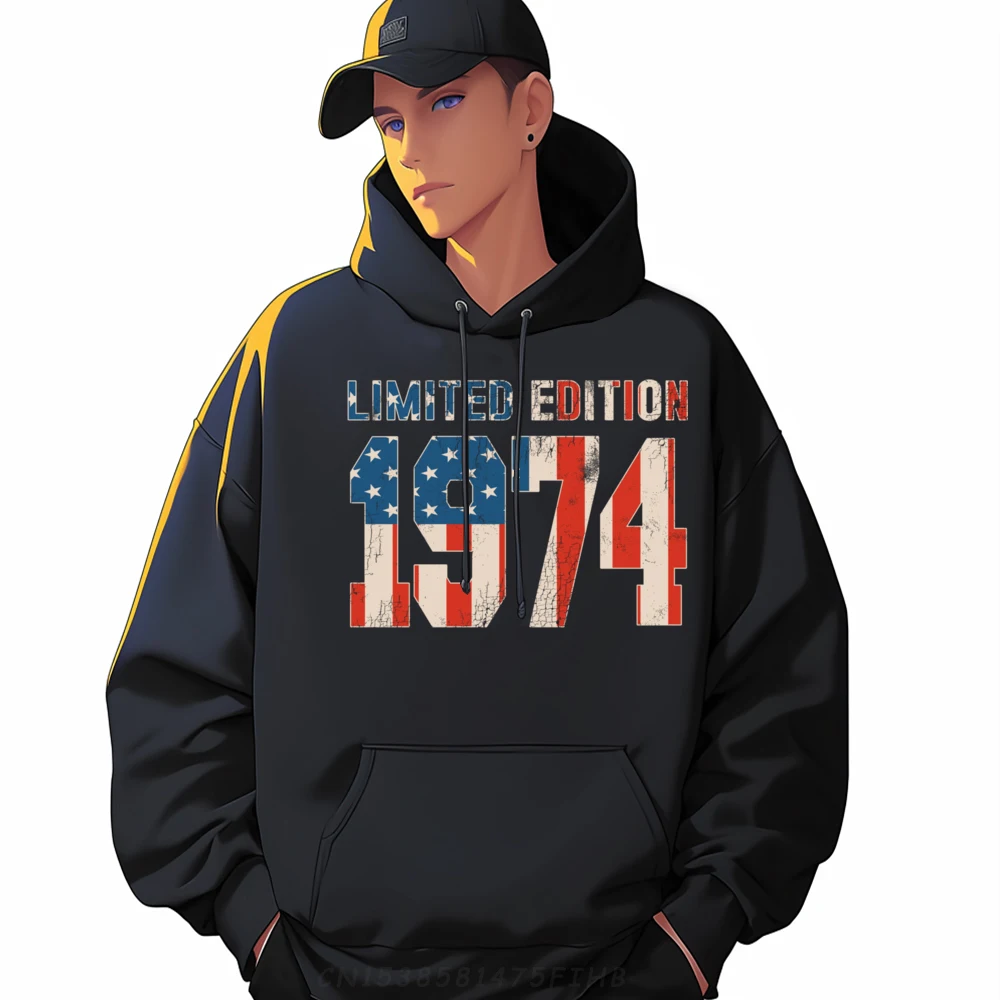 Limited Edition 1974 Birthday American Flag Patriotic Retro Cute Oversized Hoodie Brand Clothing Hoodie