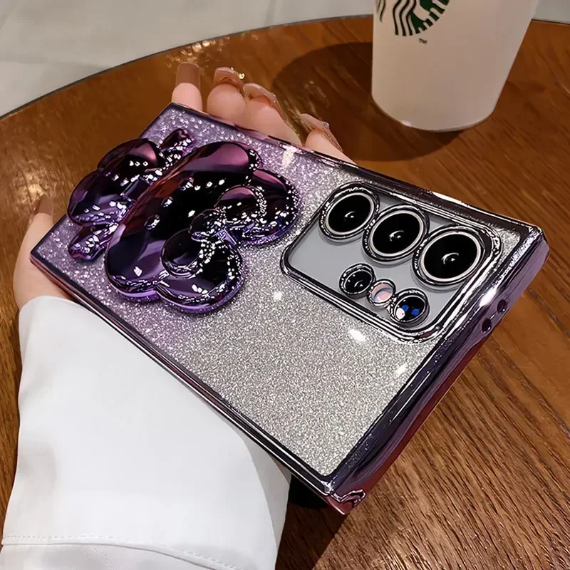 بريق مرآة أرنب حامل حافظة لهاتف سامسونج S25 FE Edge S24 S23 Ultra Plus A17 07 56 55 36 35 26 25 16 06 05 05S M/F/C/55 غطاء