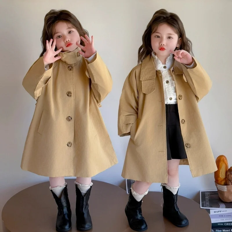 

Girls Coat Windbreak Jacket Cotton Outwear 2026 Vintage Spring Autumn Outdoor Kids Windproof Children's Clothing