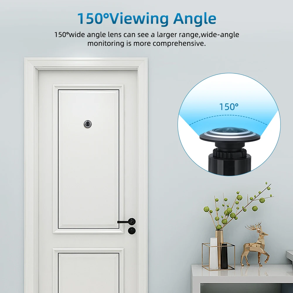 Camluxy Tuya 1080P Mini Wifi Cámara de ojo de puerta 150 ° Timbre de vídeo gran angular, detección de movimiento, visor de puerta, protección de