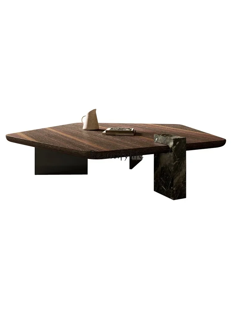 Wabi-sabi wind high-end living room tea table smoked veneer creative special-shaped coffee table advanced sense