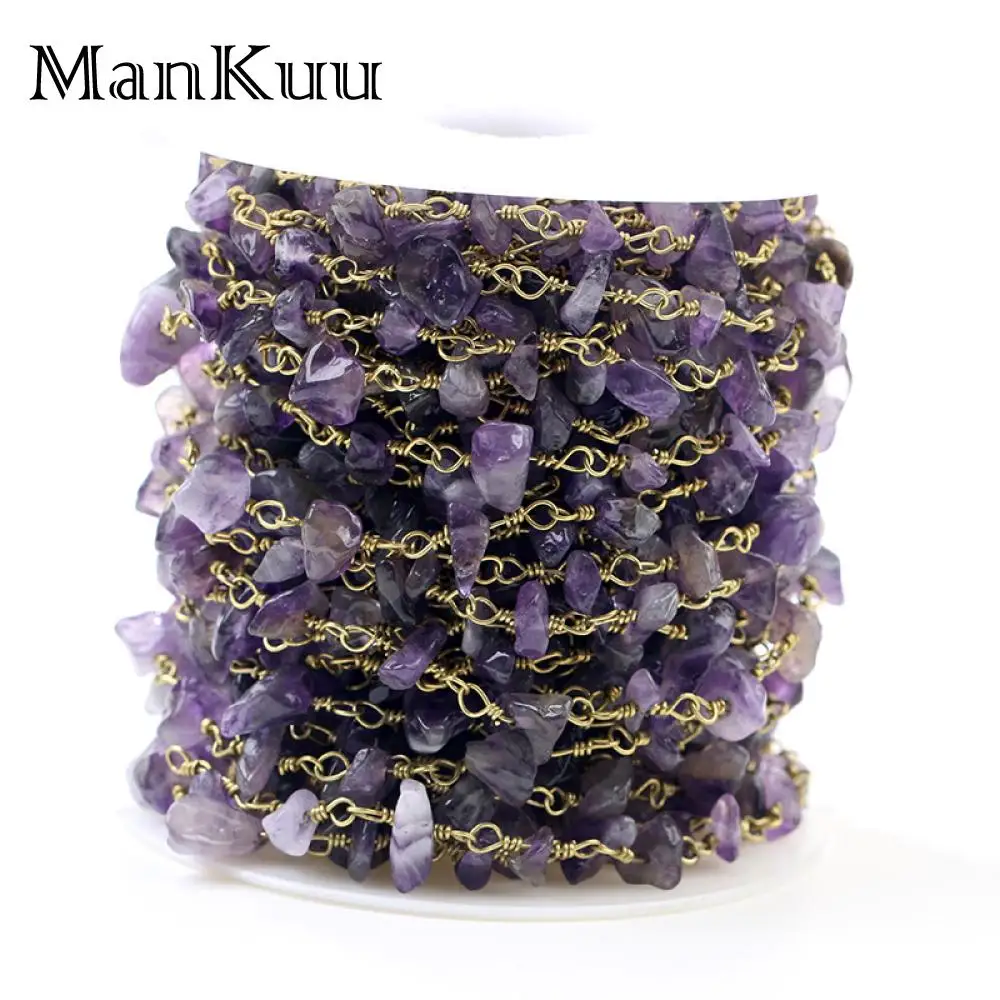 Mankuu Wholesale Chain With Natural Amethyst Crystal 0.6mm Pure Copper And 5-10mm Irregular Beads Light Purple For Jewelry DIY