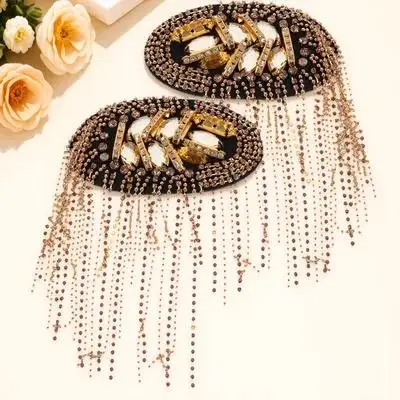 زوج واحد من لوح الكتف الفاخر مع كتف من حجر الراين بشرابة للرجال والنساء، إكسسوار بدلة مزخرفة عصرية #6