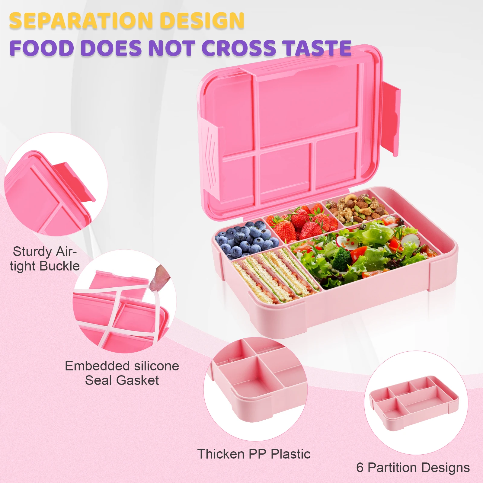 Unicorn Kids Lunch Box Student Microwave Safe Travel Bento Box With Tableware 5 Grid Portable Leak Proof Fruit Salad Bento Box