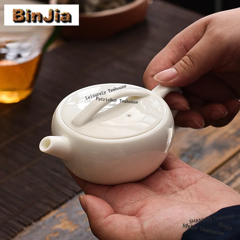 150ml Dehua White Porcelain Wide Mouth Teapot Luxury Tea Infuser Pot Tea Soaking Kettle With Ball Hole Drinkware Ornaments Gift