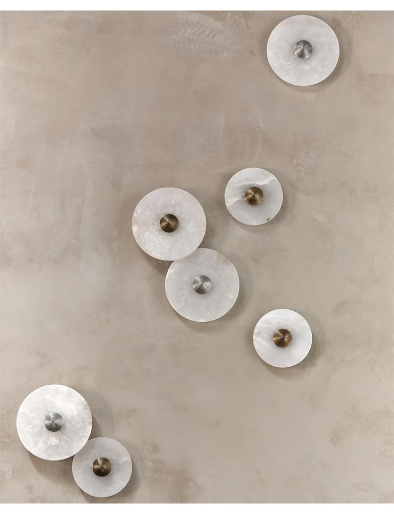 Natural Marble LED Wall Lamp Round Shape Gold Metal Free