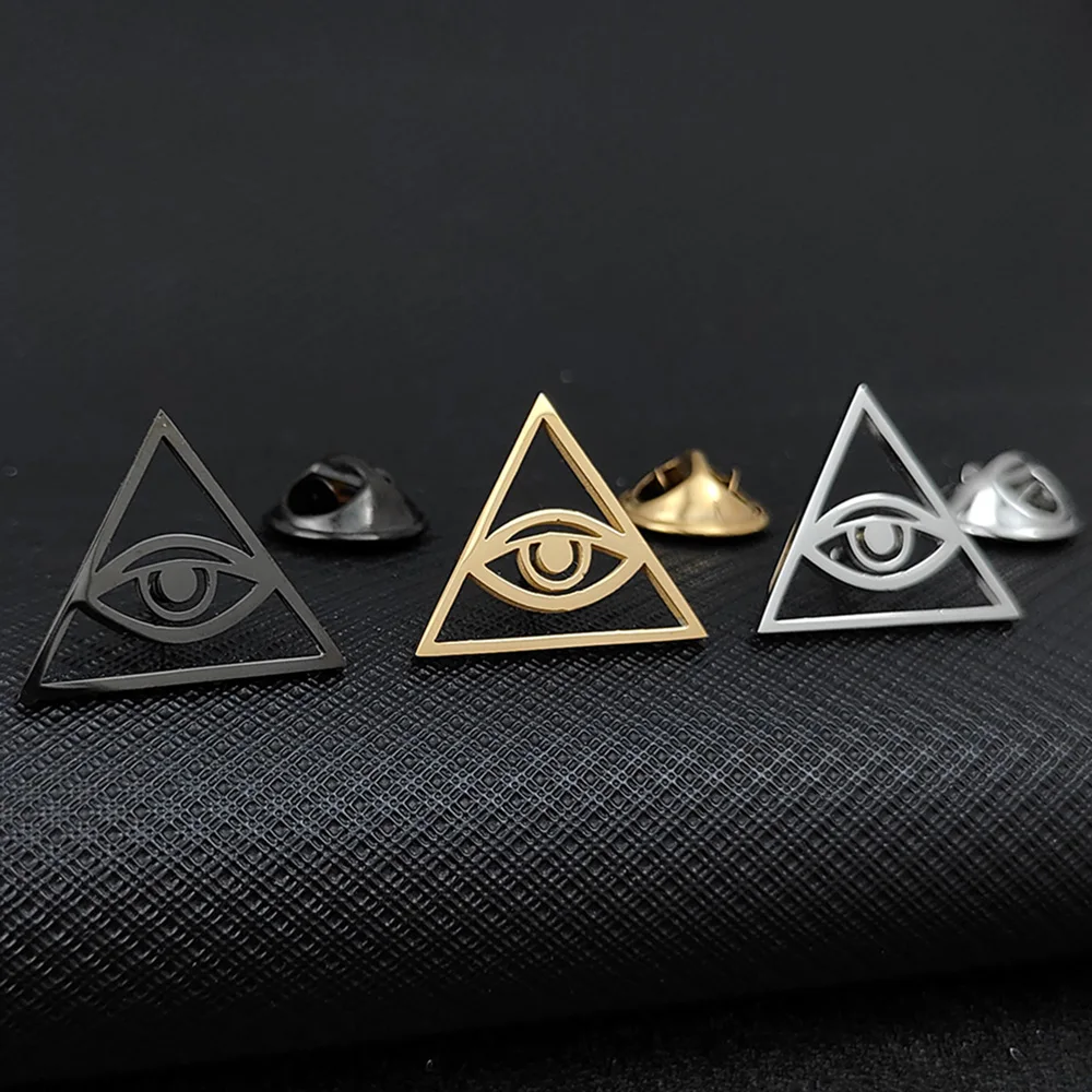 

Triangle Eye Stainless Steel Brooch Badge Metal Butterfly Buckle Pin Amulet Jewelry Men's Suit Shirt Accessories Wholesale