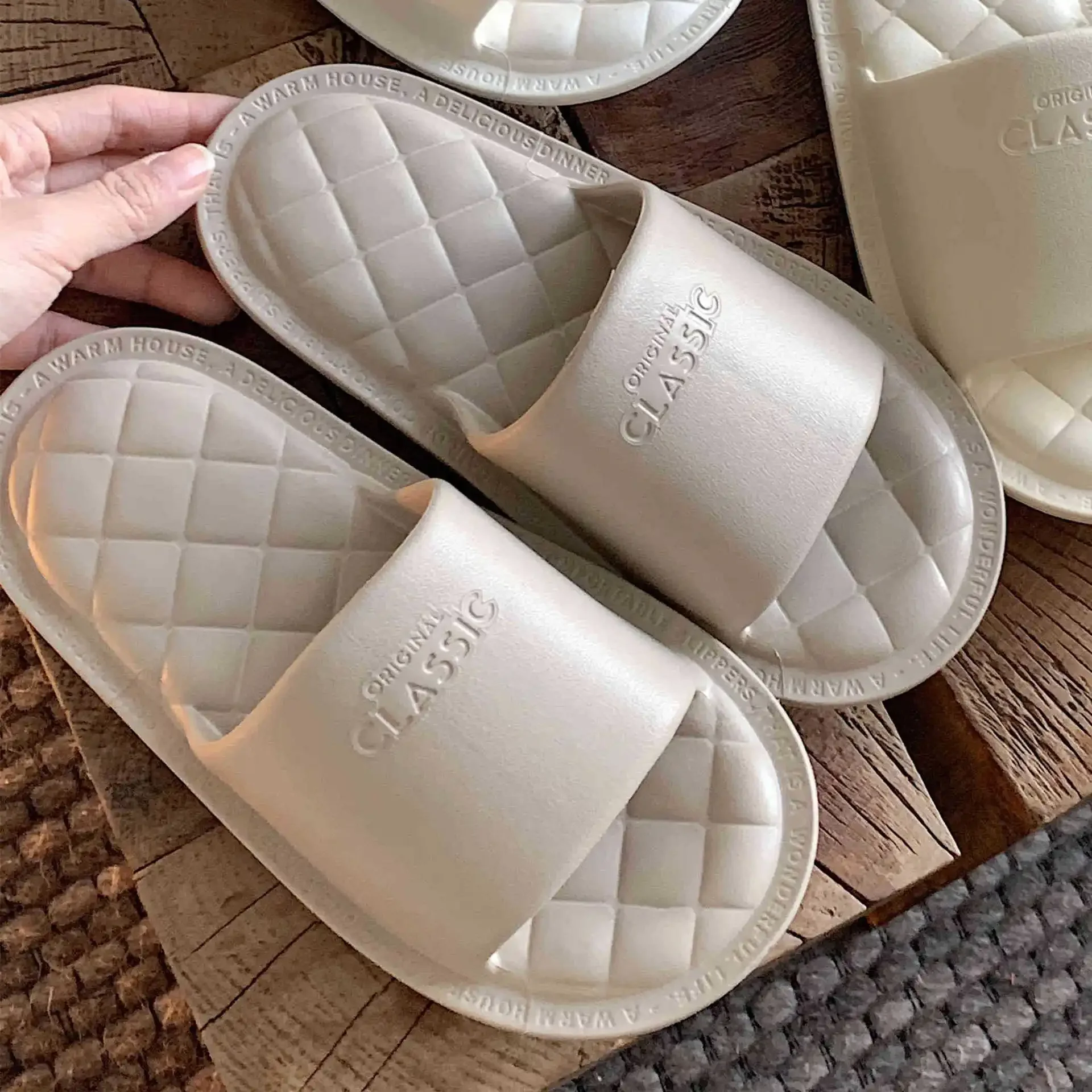 Summer EVA simple cushion diamond lattice home soft bottom sandals slippers pillow slippers women & men slides shower sandals