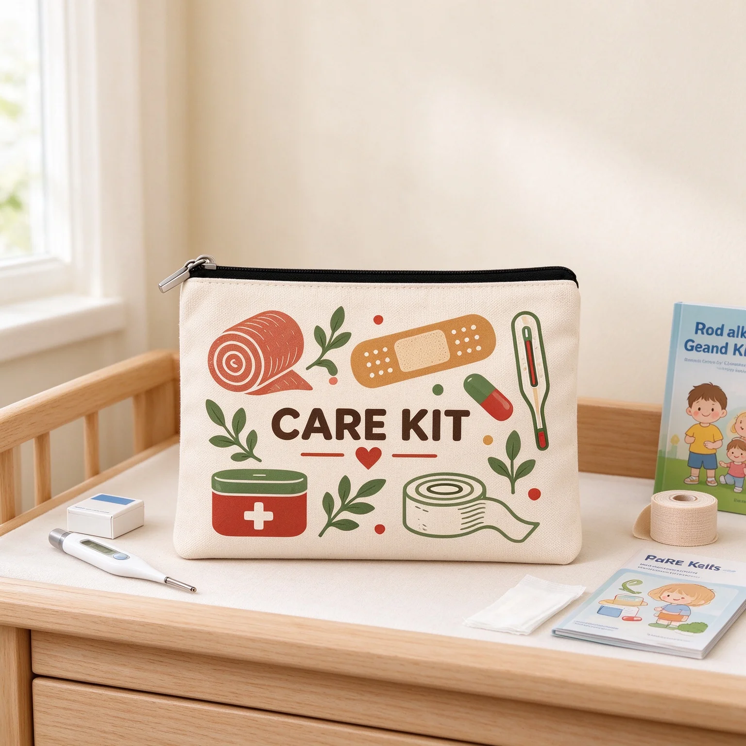 Care Kit Canvas Pouch, Portable Emergency Medicine Storage Bag for Family Care Car Travel Daily Outdoor Use