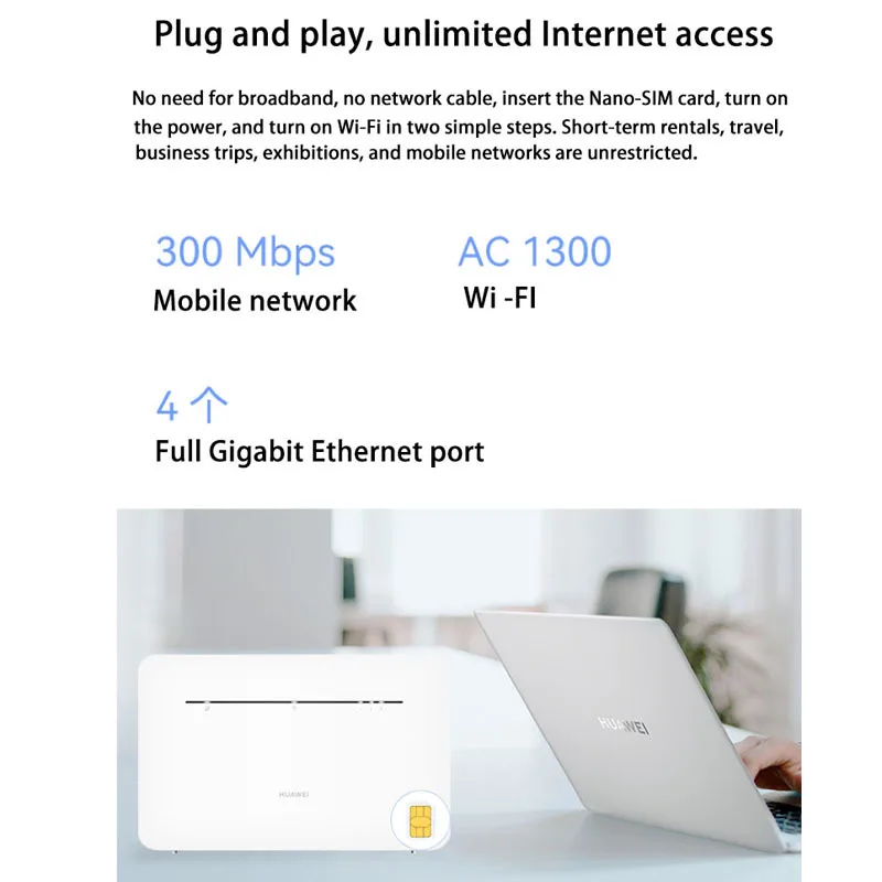 Huawei-roteador b612-233 4g cpe cat 7, 300mbps, wi-fi, hotspot, com slot para cartão sim, 4 portas Ethernet gigabit, novo